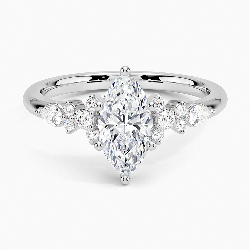 Rosette Diamond Ring Platinum Marquise Engagement Ring