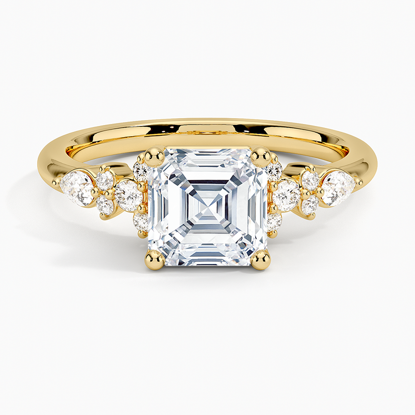 Rosette Diamond Ring Yellow Gold 18k Asscher Engagement Ring