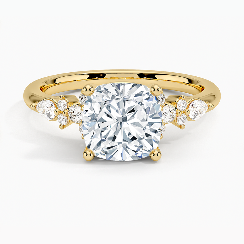 Rosette Diamond Ring Yellow Gold 18k Cushion Engagement Ring