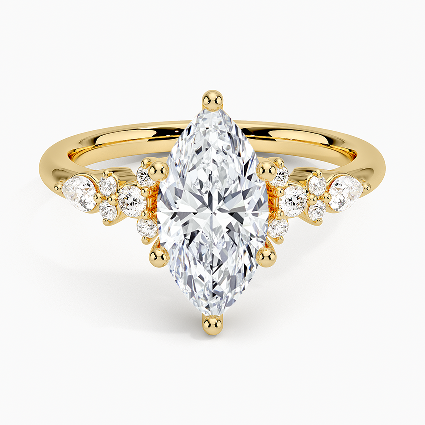Rosette Diamond Ring Yellow Gold 18k Marquise Engagement Ring