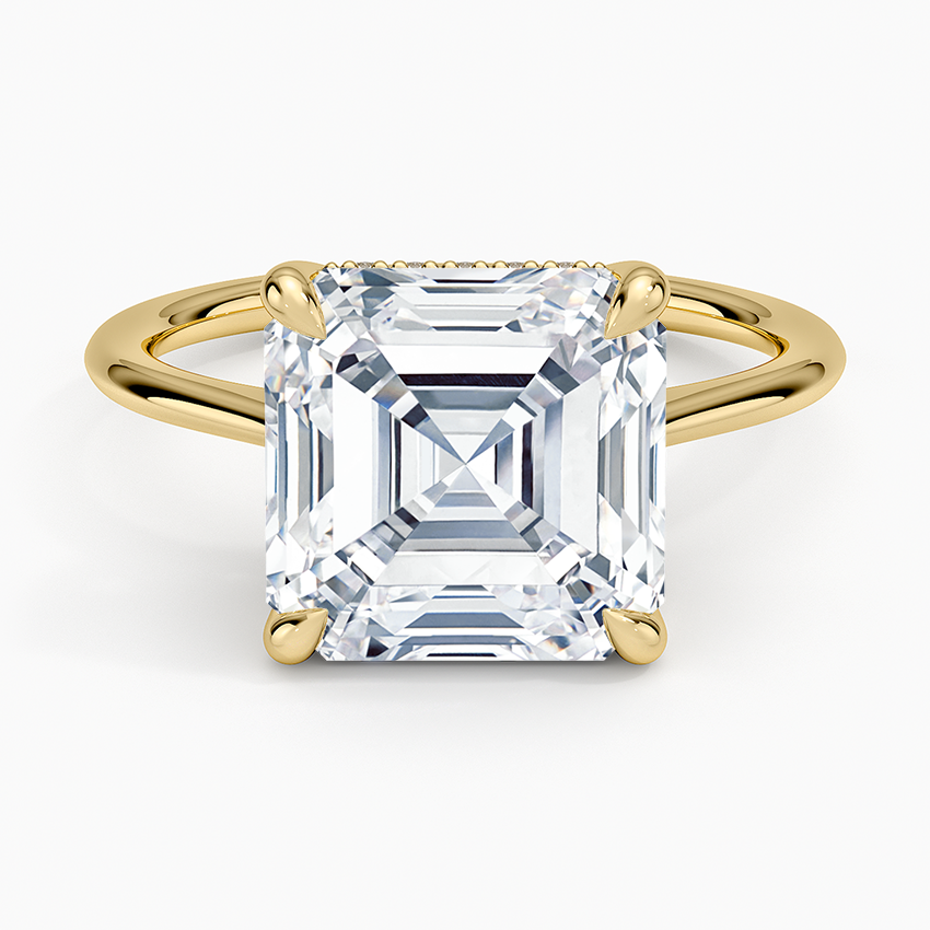 Elle Hidden Halo Diamond Ring Yellow Gold 18k Asscher Engagement Ring