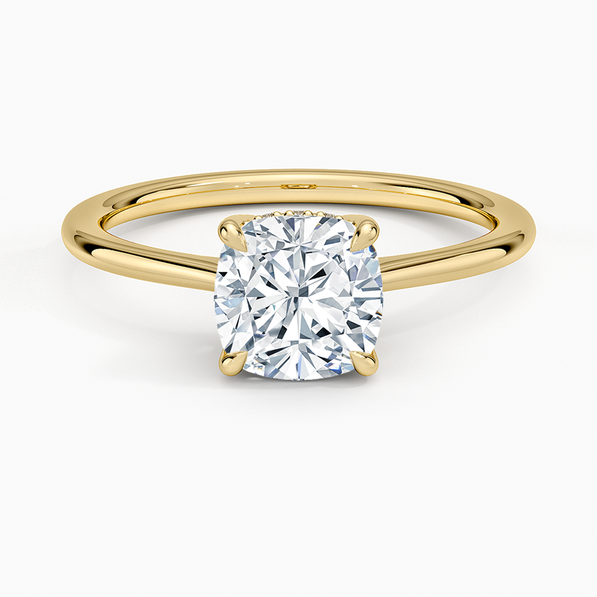 Elle Hidden Halo Diamond Ring Yellow Gold 18k Cushion Engagement Ring