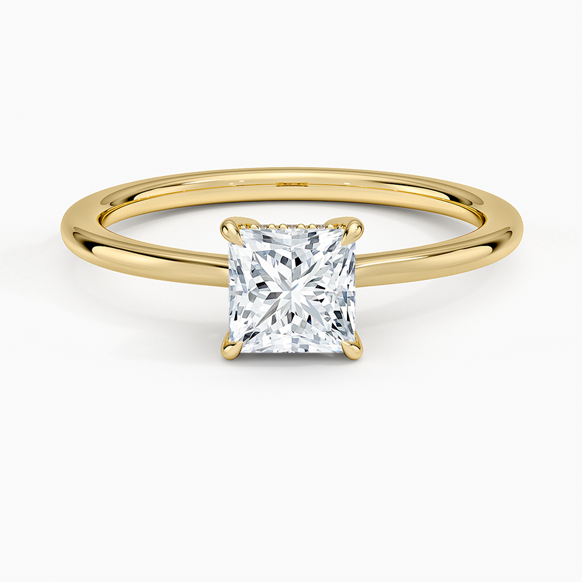 Elle Hidden Halo Diamond Ring Yellow Gold 18k Princess Engagement Ring