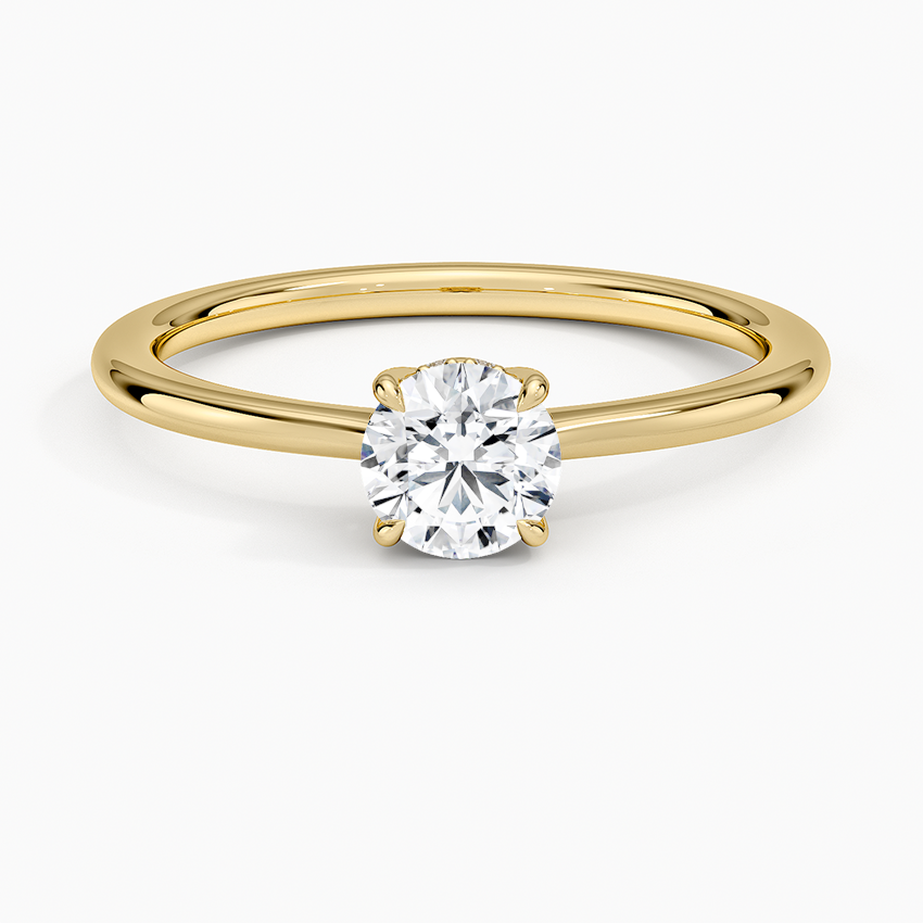 Elle Hidden Halo Diamond Ring Yellow Gold 18k Round Engagement Ring