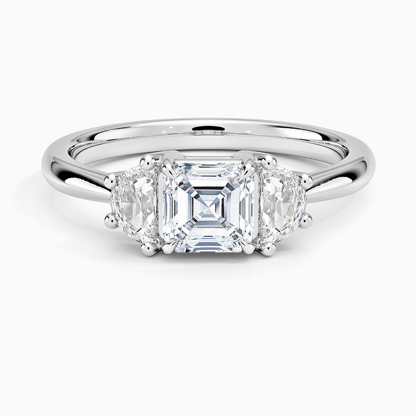 Half Moon Three Stone Diamond Ring (1/4 ct. tw.) Platinum Asscher Engagement Ring