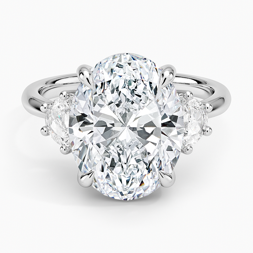 Half Moon Three Stone Diamond Ring (1/4 ct. tw.) Platinum Oval Engagement Ring