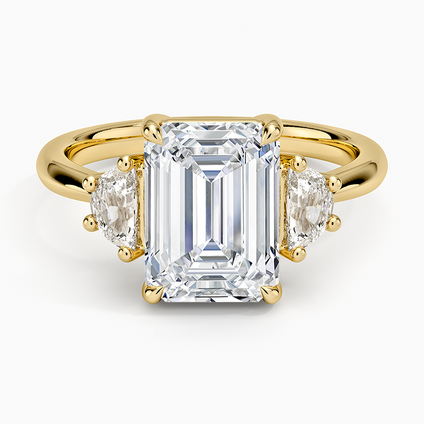 Half Moon Three Stone Diamond Ring (1/4 ct. tw.) Yellow Gold 18k Emerald Engagement Ring