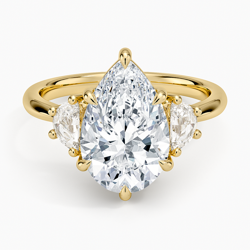 Half Moon Three Stone Diamond Ring (1/4 ct. tw.) Yellow Gold 18k Pear Engagement Ring