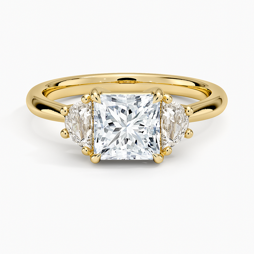 Half Moon Three Stone Diamond Ring (1/4 ct. tw.) Yellow Gold 18k Princess Engagement Ring