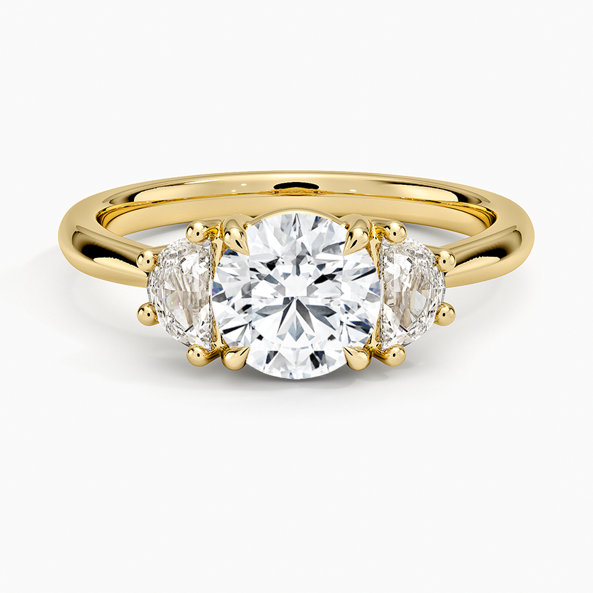 Half Moon Three Stone Diamond Ring (1/4 ct. tw.) Yellow Gold 18k Round Engagement Ring