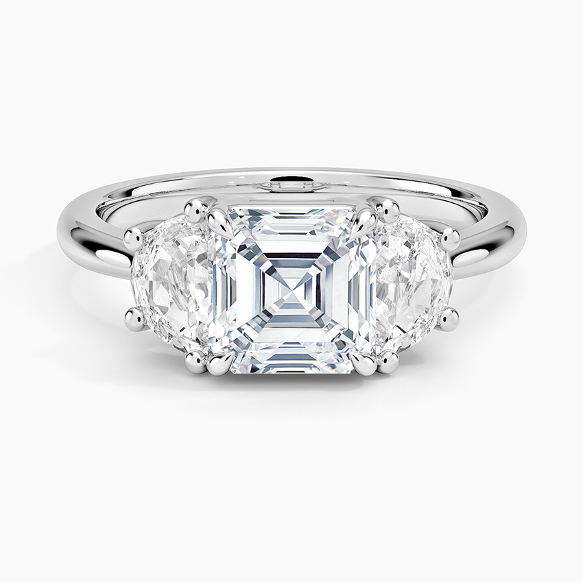 Half Moon Three Stone Diamond Ring (1/2 ct. tw.) Platinum Asscher Engagement Ring