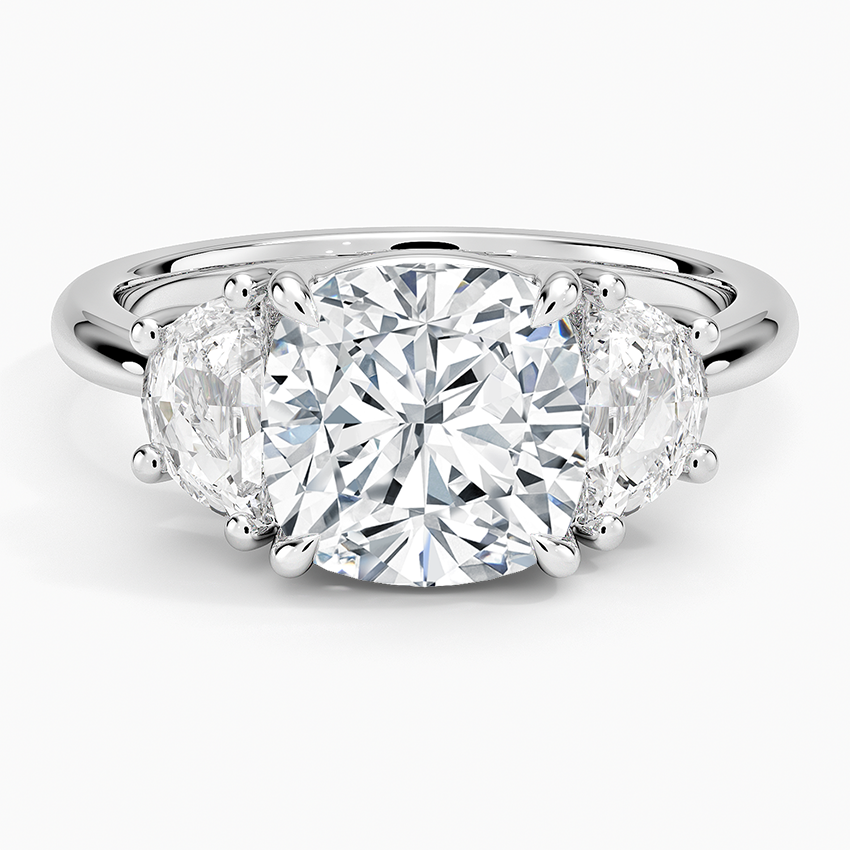Half Moon Three Stone Diamond Ring (1/2 ct. tw.) Platinum Cushion Engagement Ring