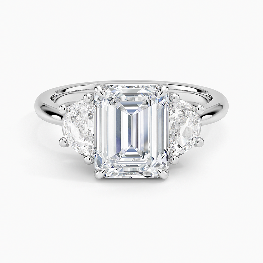 Half Moon Three Stone Diamond Ring (1/2 ct. tw.) Platinum Emerald Engagement Ring
