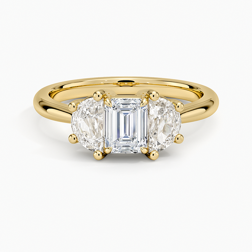 Half Moon Three Stone Diamond Ring (1/2 ct. tw.) Yellow Gold 18k Emerald Engagement Ring