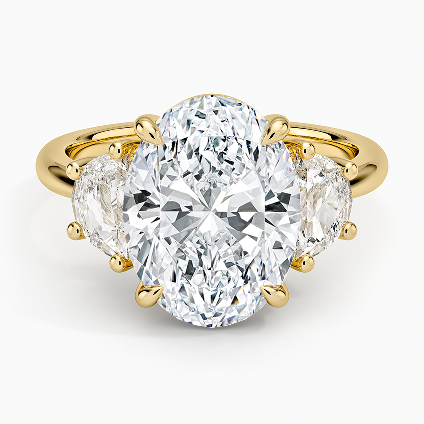 Half Moon Three Stone Diamond Ring (1/2 ct. tw.) Yellow Gold 18k Oval Engagement Ring