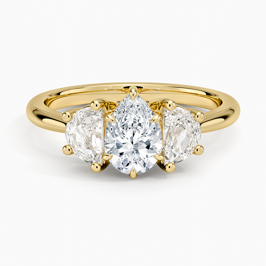 Half Moon Three Stone Diamond Ring (1/2 ct. tw.) Yellow Gold 18k Pear Engagement Ring