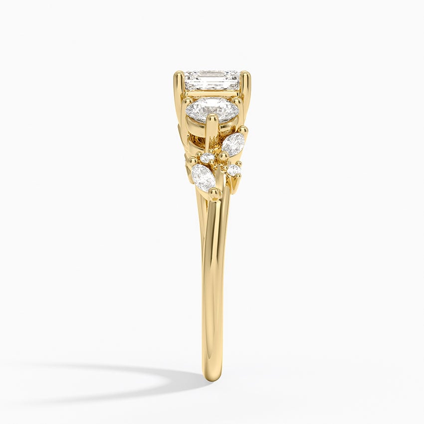 Arden Three Stone Diamond Ring Yellow Gold 18k Asscher Engagement Ring