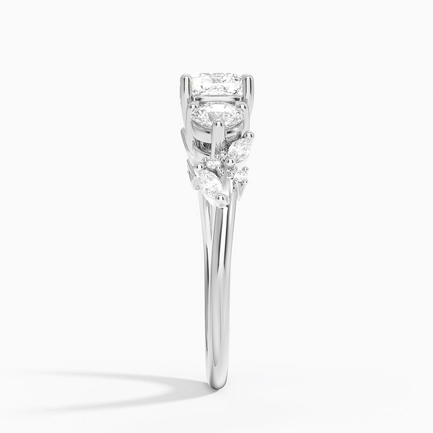 Arden Three Stone Diamond Ring Platinum Cushion Engagement Ring