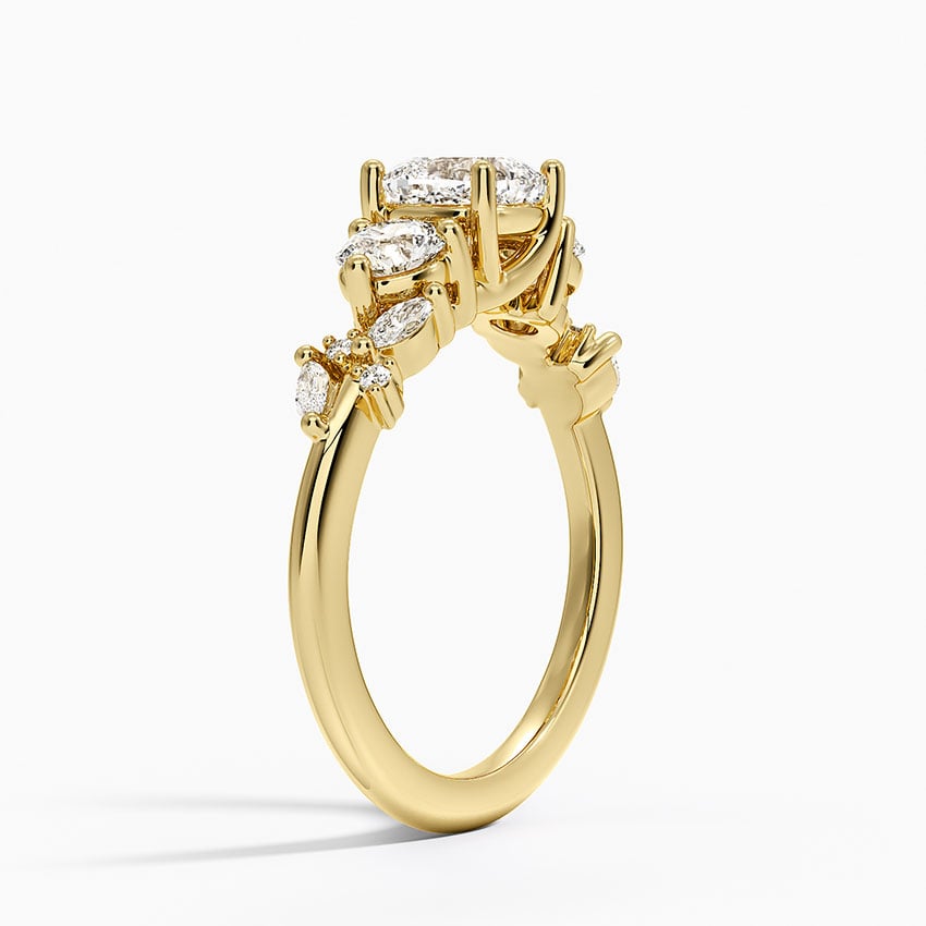 Arden Three Stone Diamond Ring Yellow Gold 18k Cushion Engagement Ring
