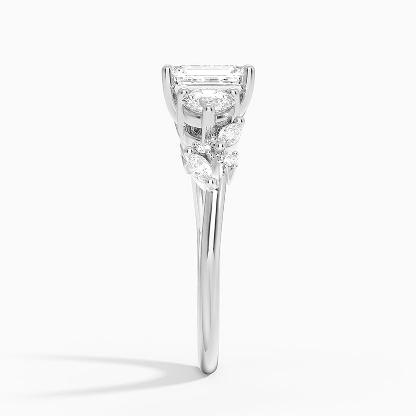 Arden Three Stone Diamond Ring Platinum Emerald Engagement Ring