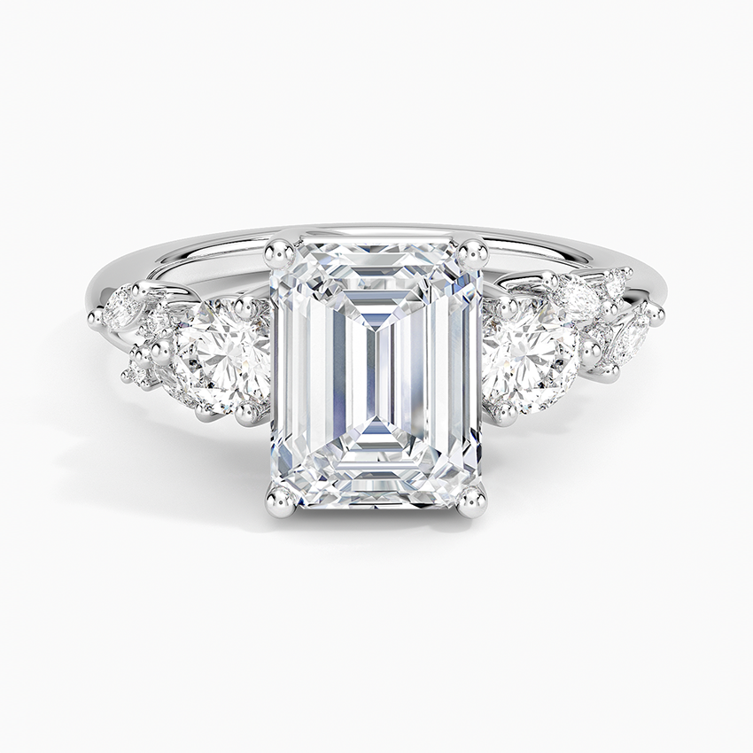 Arden Three Stone Diamond Ring Platinum Emerald Engagement Ring