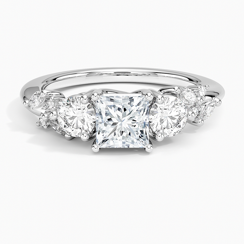 Arden Three Stone Diamond Ring Platinum Princess Engagement Ring