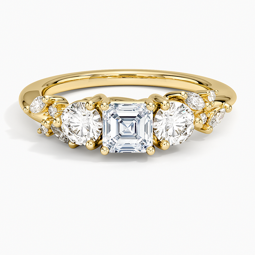 Arden Three Stone Diamond Ring Yellow Gold 18k Asscher Engagement Ring