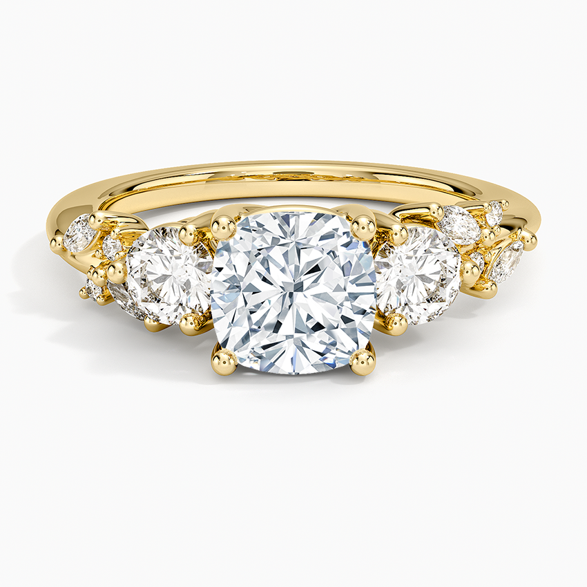 Arden Three Stone Diamond Ring Yellow Gold 18k Cushion Engagement Ring