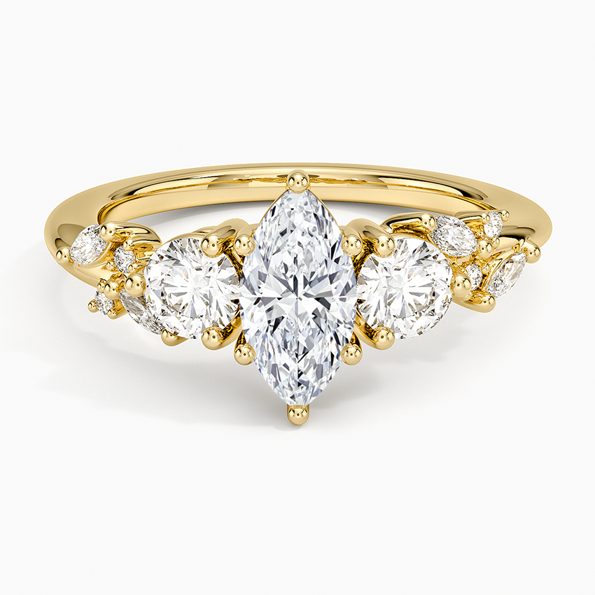 Arden Three Stone Diamond Ring Yellow Gold 18k Marquise Engagement Ring