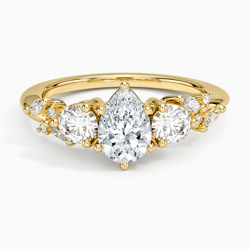 Arden Three Stone Diamond Ring Yellow Gold 18k Pear Engagement Ring