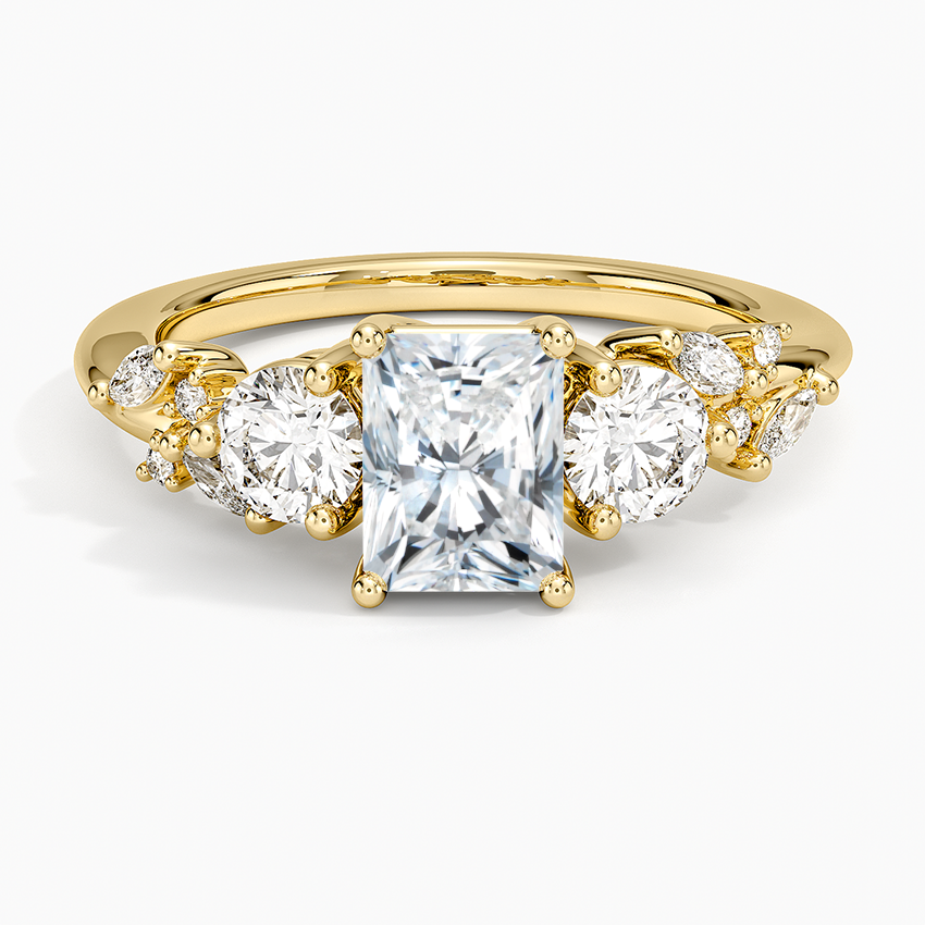 Arden Three Stone Diamond Ring Yellow Gold 18k Radiant Engagement Ring