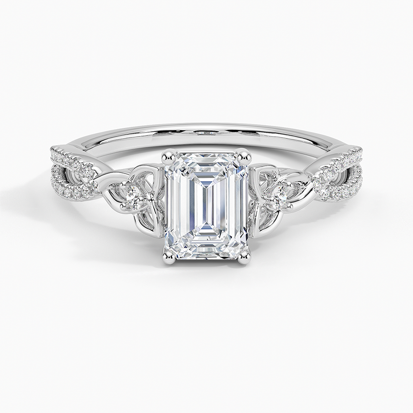 Luxe Celtic Love Knot Diamond Ring Platinum Emerald Engagement Ring