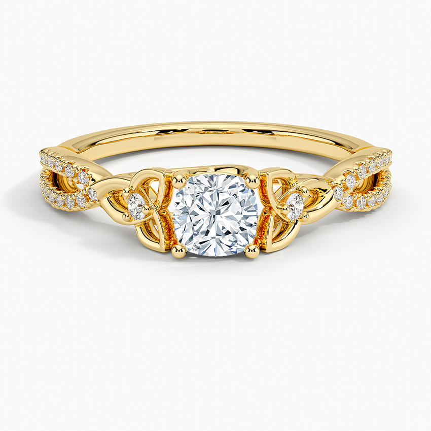 Luxe Celtic Love Knot Diamond Ring Yellow Gold 18k Cushion Engagement Ring