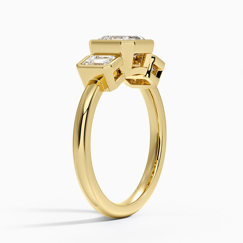 Rhiannon Bezel Three Stone Diamond Ring Yellow Gold 18k Asscher Engagement Ring