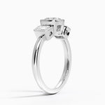 Rhiannon Bezel Three Stone Diamond Ring Platinum Cushion Engagement Ring
