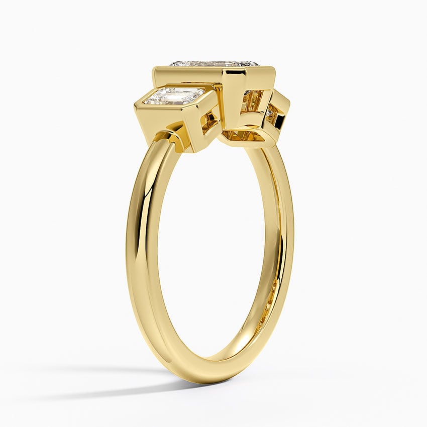 Rhiannon Bezel Three Stone Diamond Ring Yellow Gold 18k Emerald Engagement Ring
