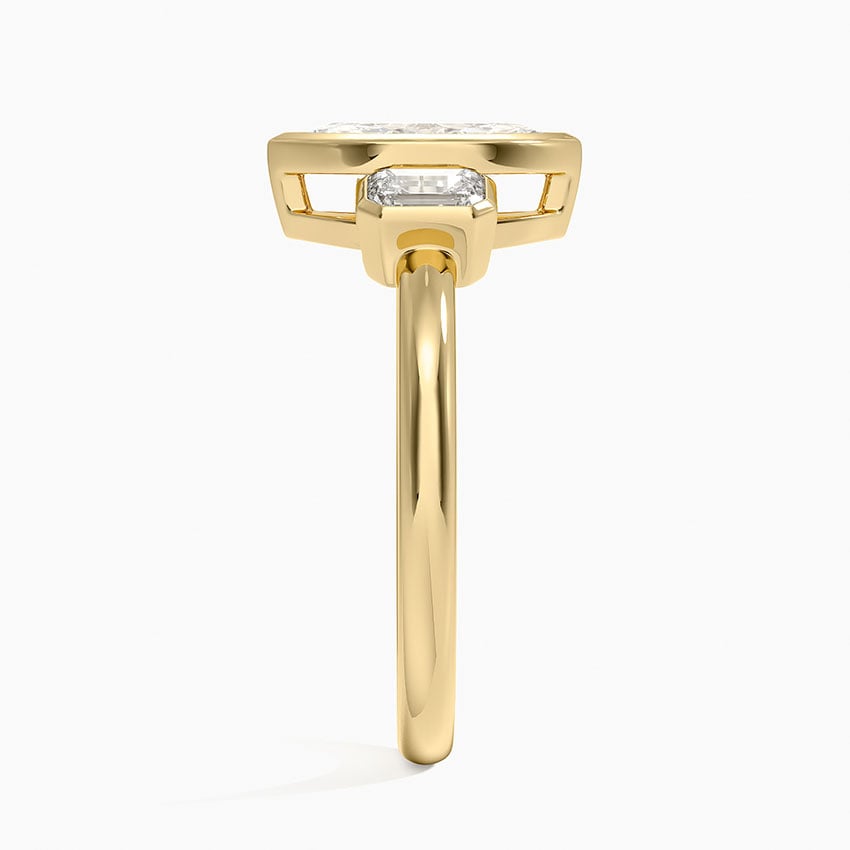 Rhiannon Bezel Three Stone Diamond Ring Yellow Gold 18k Marquise Engagement Ring