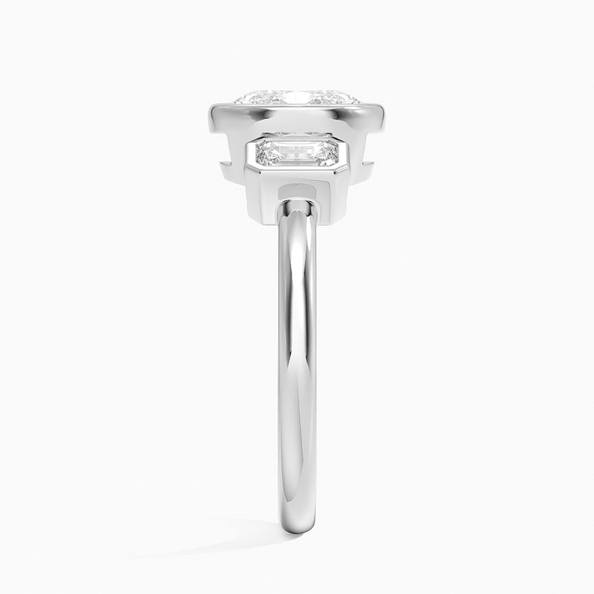 Rhiannon Bezel Three Stone Diamond Ring Platinum Oval Engagement Ring