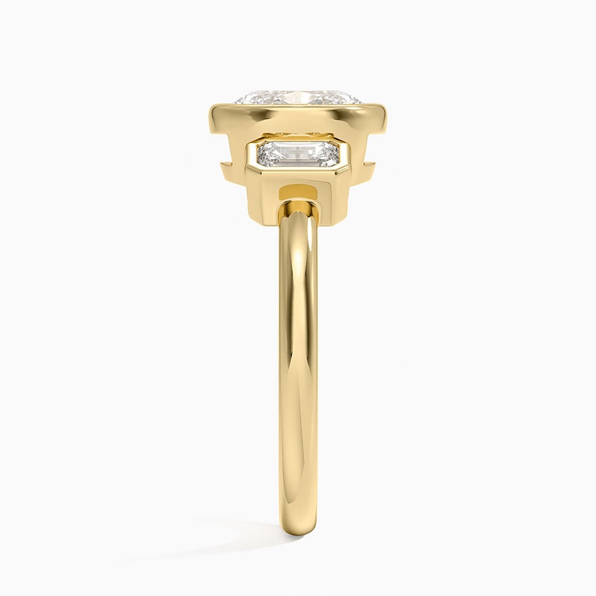 Rhiannon Bezel Three Stone Diamond Ring Yellow Gold 18k Oval Engagement Ring