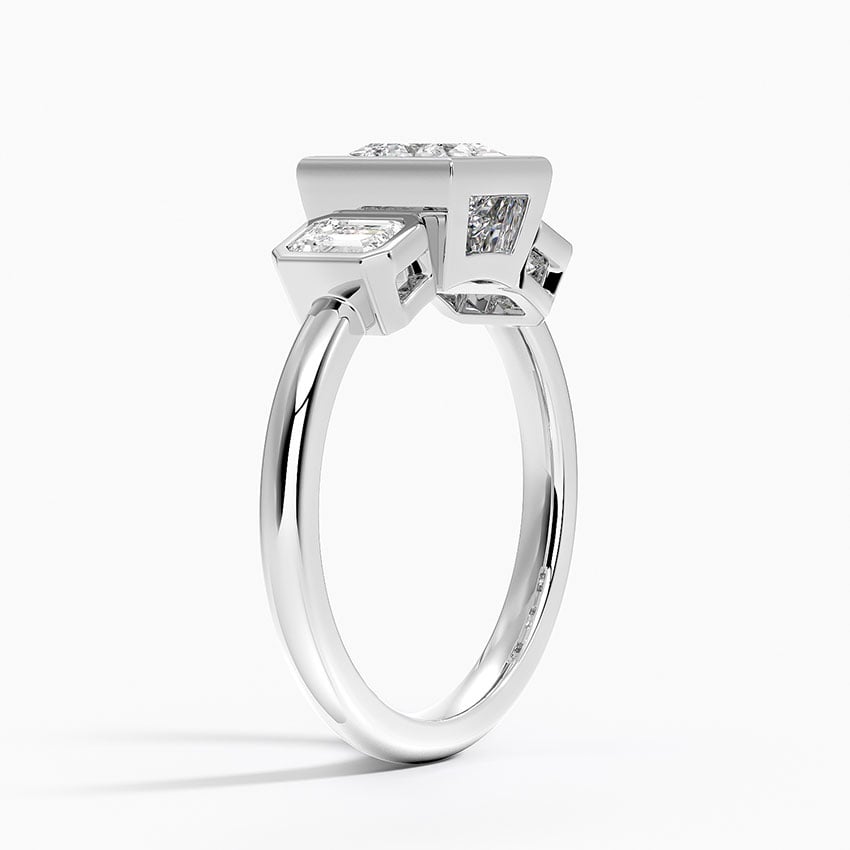 Rhiannon Bezel Three Stone Diamond Ring Platinum Princess Engagement Ring