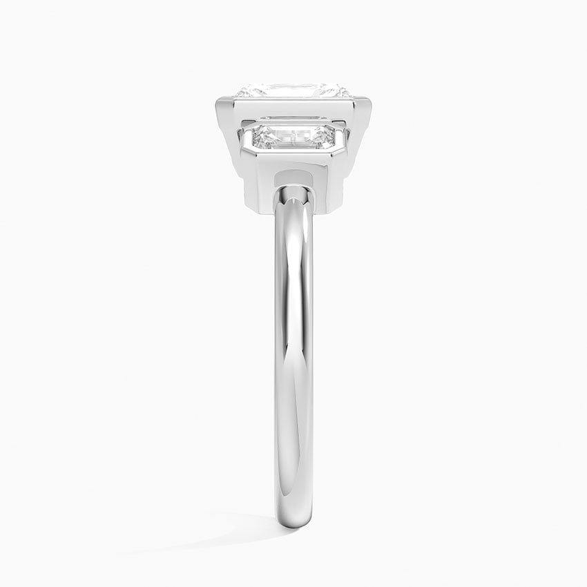 Rhiannon Bezel Three Stone Diamond Ring Platinum Radiant Engagement Ring