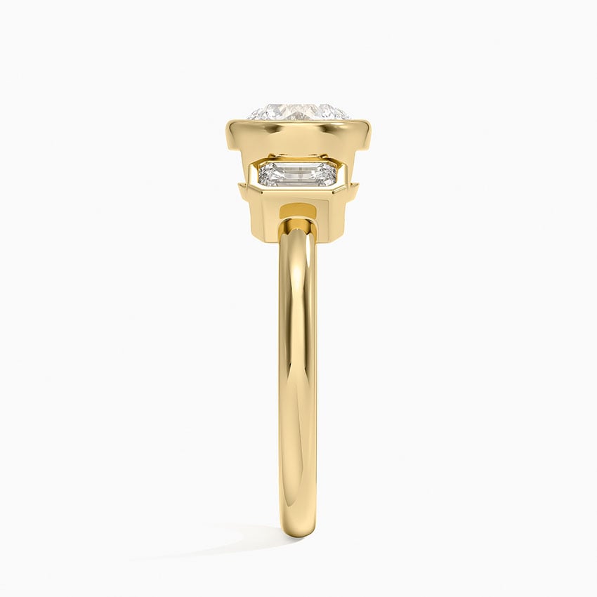 Rhiannon Bezel Three Stone Diamond Ring Yellow Gold 18k Round Engagement Ring