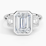 Rhiannon Bezel Three Stone Diamond Ring Platinum Emerald Engagement Ring