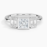 Rhiannon Bezel Three Stone Diamond Ring Platinum Princess Engagement Ring