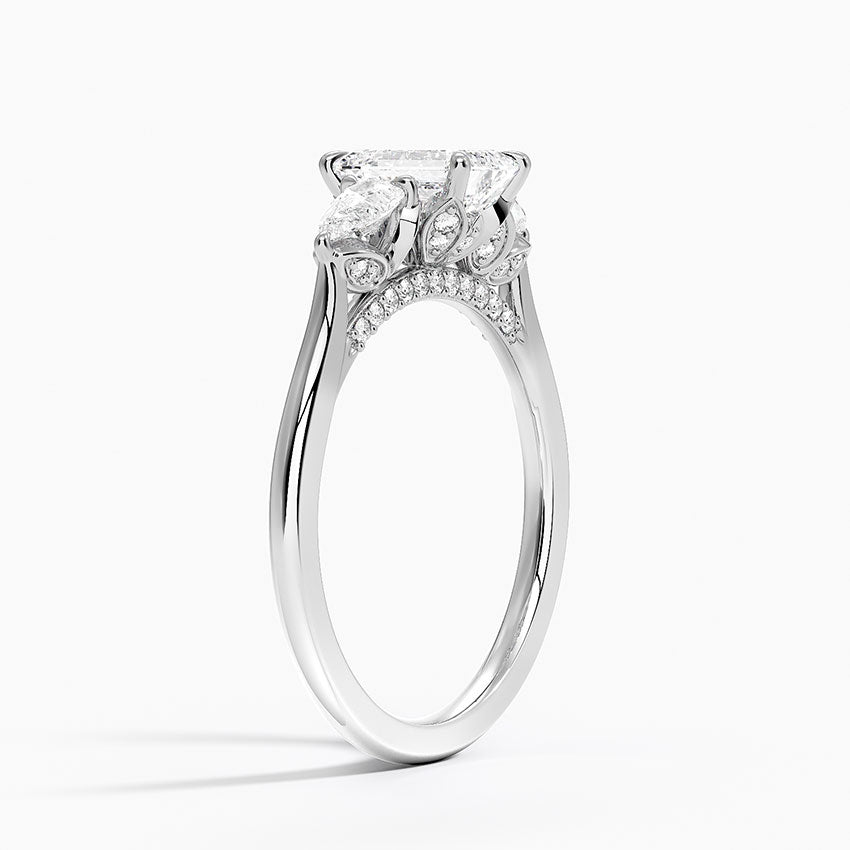 Petal Pear Three Stone Diamond Ring (1/2 ct. tw.) Platinum Emerald Engagement Ring