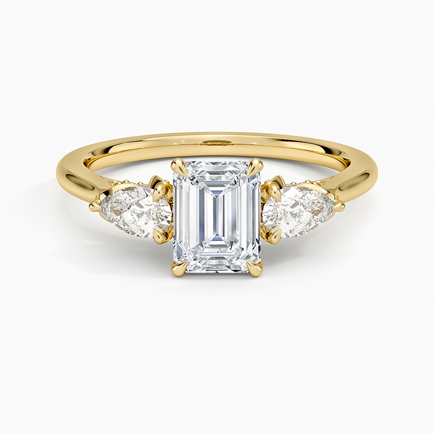 Petal Pear Three Stone Diamond Ring (1/2 ct. tw.) Yellow Gold 18k Emerald Engagement Ring