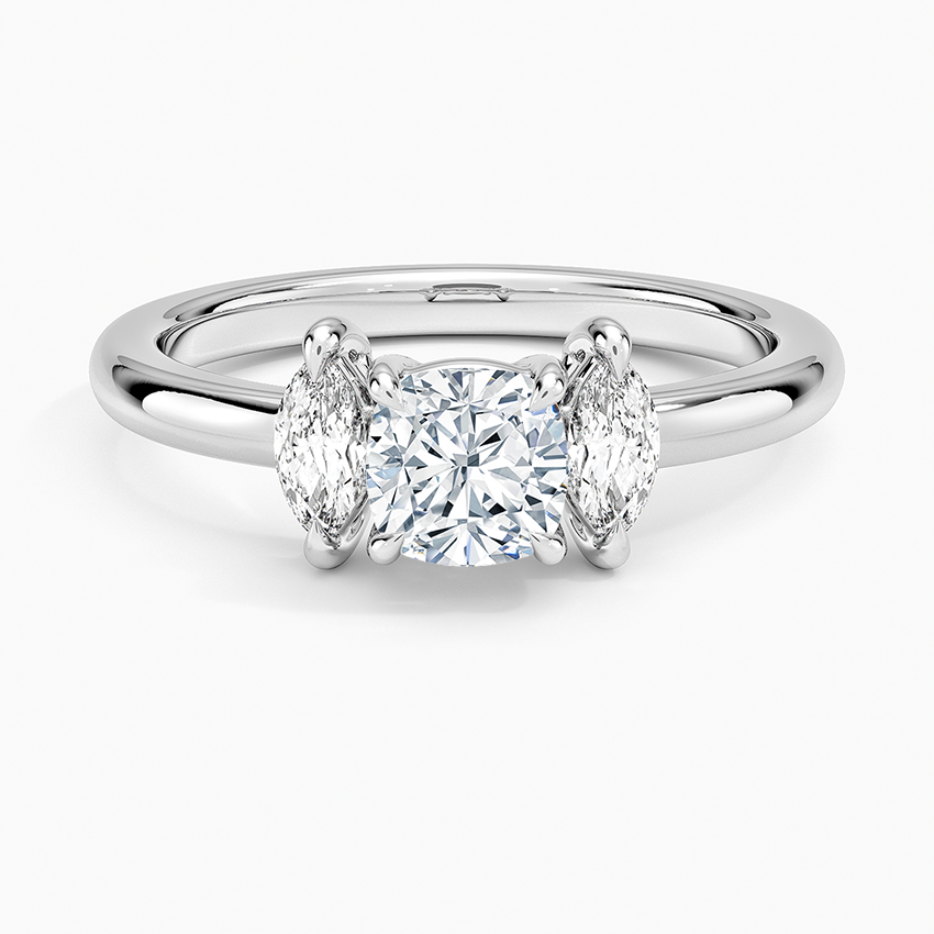 Sasha Three Stone Marquise Diamond Ring (1/3 ct. tw.) Platinum Cushion Engagement Ring