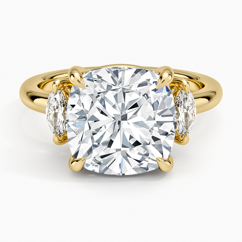 Sasha Three Stone Marquise Diamond Ring (1/3 ct. tw.) Yellow Gold 18k Cushion Engagement Ring