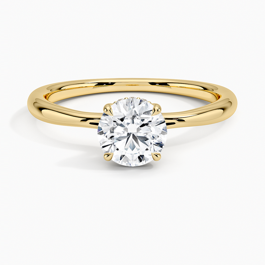 Freesia Hidden Halo Diamond Ring Yellow Gold 18k Round Engagement Ring