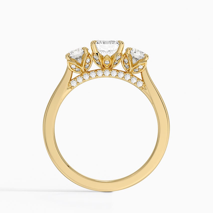 Petal Three Stone Diamond Ring (2/3 ct. tw.) Yellow Gold 18k Emerald Engagement Ring